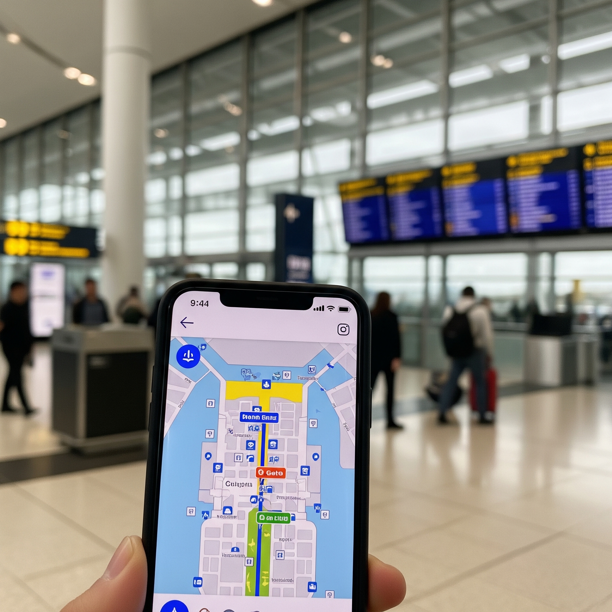 Mobil telefonda kapalı alan navigasyon uygulamasını kullanan bir kişi